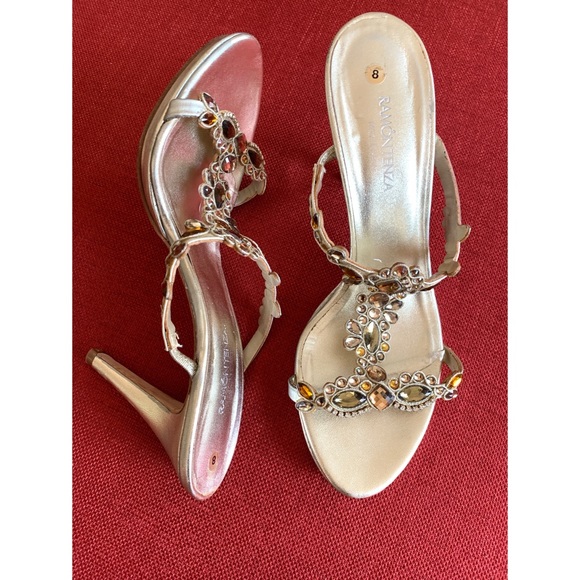 Ramon Tenza Shoes Ramon Tenza Gold Jeweled Heel Sandals 8 Poshmark